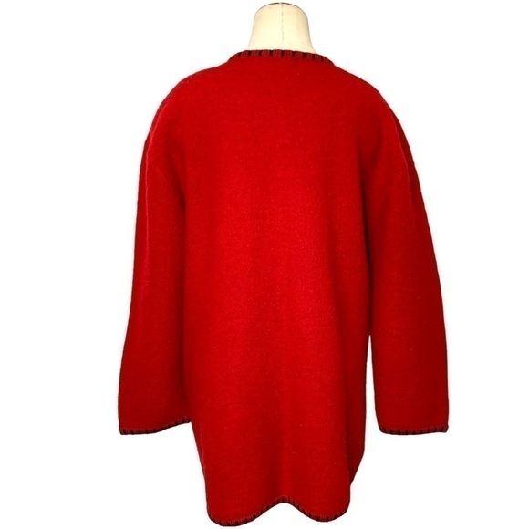 Vintage Boiled Wool Cardigan Jacket Sz 1X Knit Red Black Embroidered Classic - Picture 3 of 10